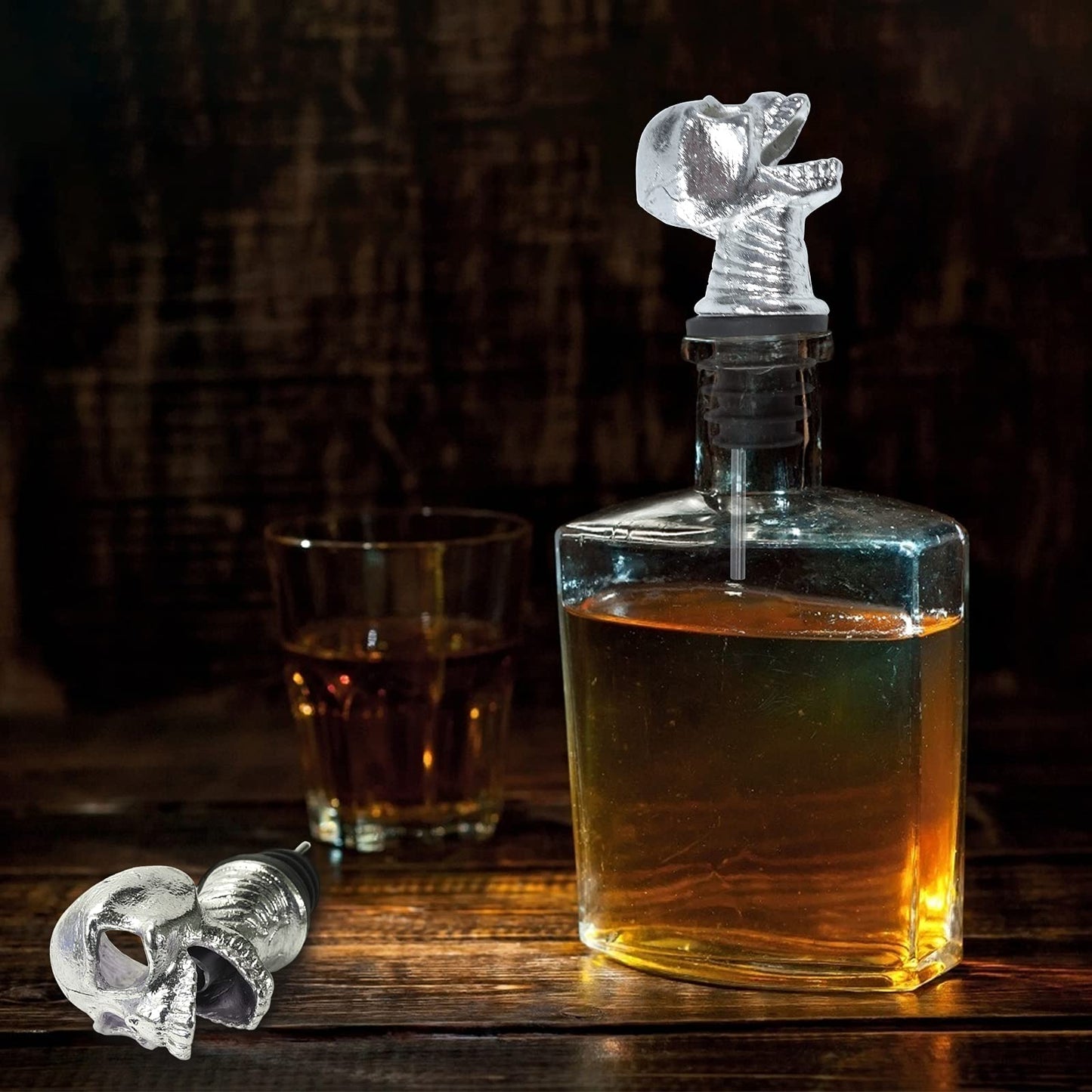 Skull Wine Aerator Pourer Spout, Olive Oil Liquor Bottle Decanter, Silver Plated Creative Gifts for Alcohol Spirits Whiskey Lover