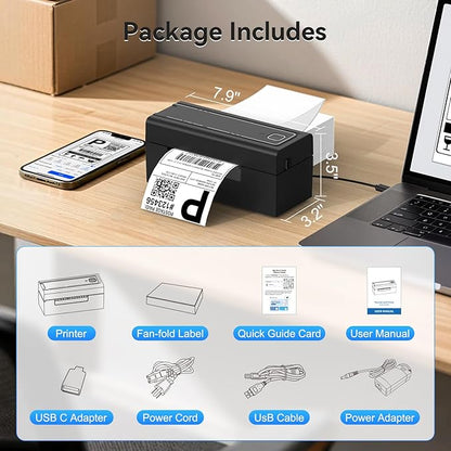 Bluetooth Thermal Label Printer, Wireless 4x6 Shipping Label Printer for Small Business & Shipping Packages, Support iPhone, Android, Windows, macOS, Work for Amazon, Ebay, Shopify, Etsy, USPS