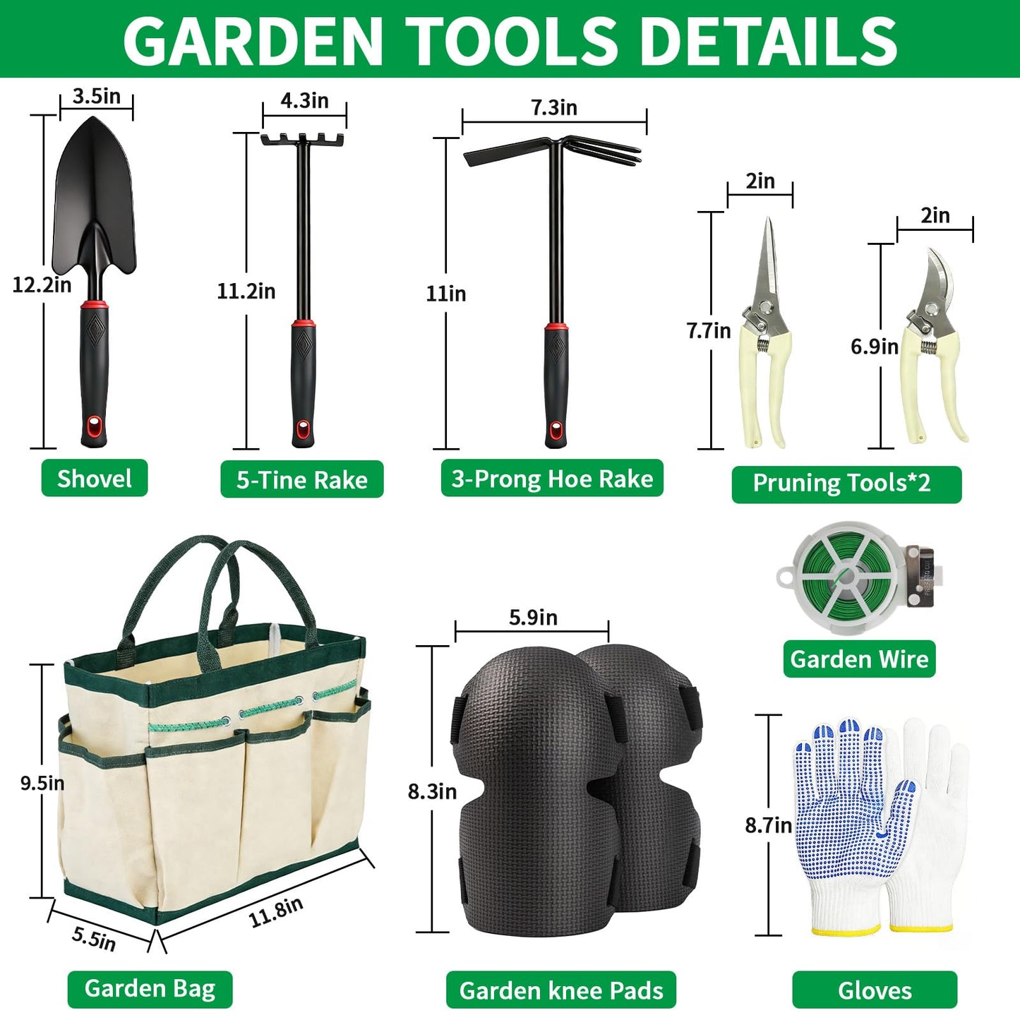 SHAOKAOLU 10 Pcs Gardening Tool Set - Heavy Duty Garden Kit with Stainless Steel Pruning Shears, Trowel Garden Tool, Kneeling Pads, Repotting Mat - Garden Tote, Ideal Gardening Gifts for Women and Men