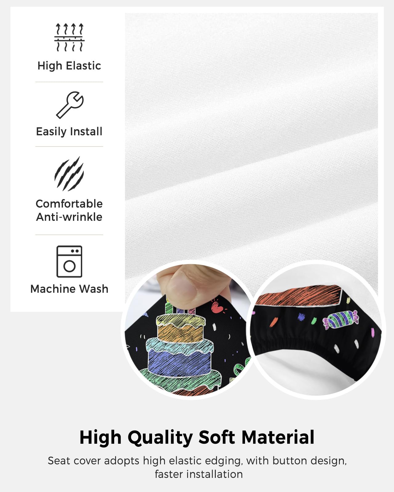 LiDU Happy Birthday Office Chair Cover - Stretch Rotating Computer Chair Seat Back Covers, Birthday Gifts Cake Balloons Black Desk Chair Covers Stretchable Office Chair Slipcovers Protectors