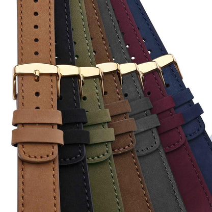 WOCCI 22mm Retro Leather Watch Band for Men and Women, Quick Release Replacement Strap with Golden Buckle (Dark Brown)