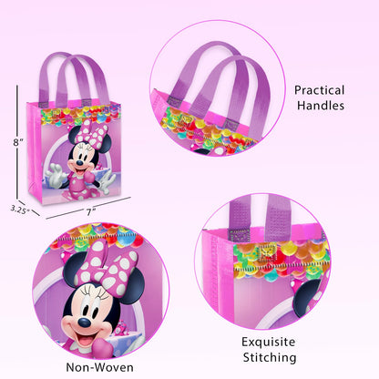 Minnie Mouse Party Favor Bag Set – 12 Pack of 8" Minnie Mouse Party Goodie Bags for Kids Bulk Reusable Mini Totes | Disney Birthday Party Supplies