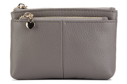 ZOOEASS Coin Purse Women Genuine Leather Zip Mini Purse With Key Ring Triple Zipper Card Holder Wallet (Grey)