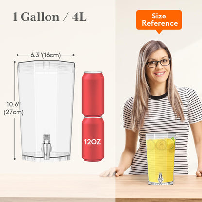 Lifewit 1 Gallon Drinks Dispense for Partiesr, Small Beer Dispenser, Plastic Beverage Pitcher for Cocktail, Soda, Tea, Juice Container for Lenmonade Stand, Mimosa Bar Supplies, 27 x 16 cm/10x6" 2 Pcs