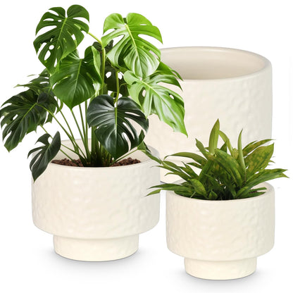 OXART Ceramic Plant Pots, 12.2+10+7.7 inch Planters with Drainage Hole, 3 Piece Large Ceramic Pots for Plants, Stylish Flower Pots for Indoor Plants, Perfect for Home Office Entryway, Yellow