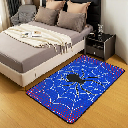 Spider Web Kids Area Rug,Black Spider Arachnid Insect Animals Indoor Floor Mat Entrance Rug for Boys Man Girls Women,Happy Halloween Non Slip Rug,Red Blue Fashion Couch Living Room Decor,3'x5'