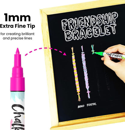 Chalk Markers Fine Tip (10 Pack, 1mm Extra Fine Point) - Neon Liquid Chalk Pens for Blackboards, Chalkboard, Bistro, Car Windows, Dry Erase Boards, Glass - Thin, Wet Erase, Erasable Chalkboard Markers