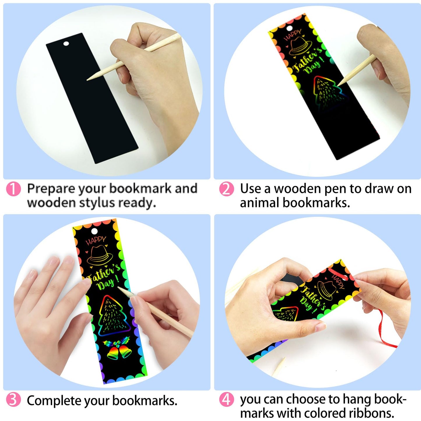 TCVENTS 100 Sets Scratch Art Bookmark Making Kit, DIY Animal Bulk Bookmarks with 100PCS Ribbons and 100PCS Wood Stylus for Kids 4-14 Years Old Students Classroom Prizes Gifts & Party Favors, 13 Styles