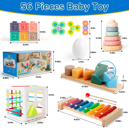 7‑in‑1 Montessori Baby Toys for 6‑12 Months & 1+ Years, Infant Sensory Teething & Stacking Blocks | Wooden Shape Sorter, Xylophone Musical Toy, Birthday Gift for Toddlers 1‑3