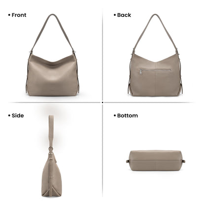 befen Soft Real Leather Hobo Bags for Women, Woman Crossbody Purses Leather Purse Shoulder Handbag Slouchy Bag for Daily & Travel Taupe
