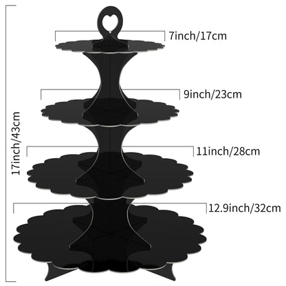 Humlindo 4-Tier Round Black Cupcake Stand, 2 Pack – Elegant Dessert Display for Weddings, Parties, Birthdays