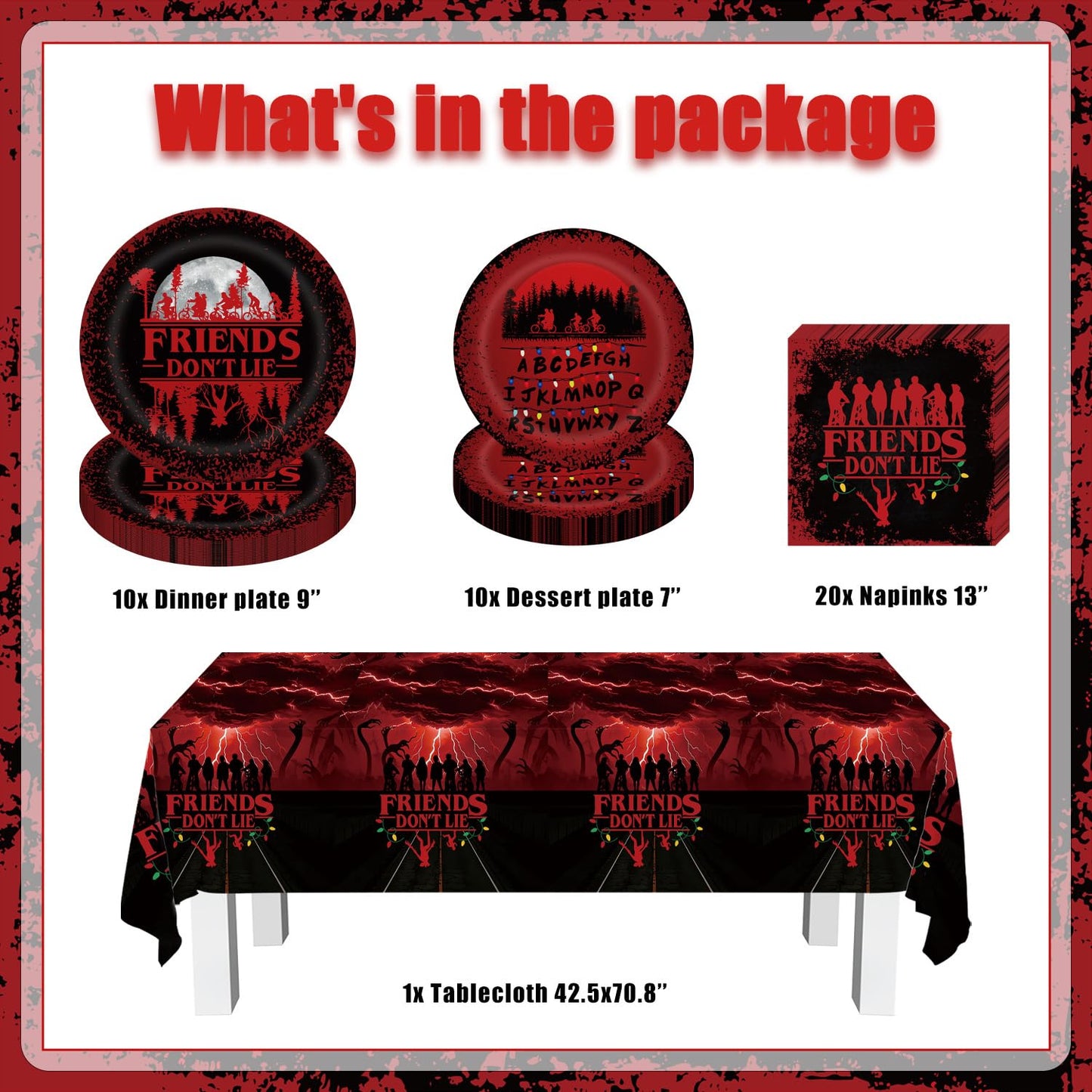 41 Birthday Party Decorations Include 20 Paper Plates of 2 Size, 20 Napkins,1 42.5x70.8inch Waterproof Plastic Tablecloth Red and Black Birthday Tableware Set