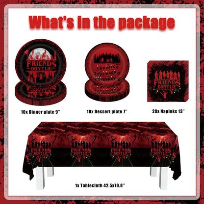 41 Birthday Party Decorations Include 20 Paper Plates of 2 Size, 20 Napkins,1 42.5x70.8inch Waterproof Plastic Tablecloth Red and Black Birthday Tableware Set