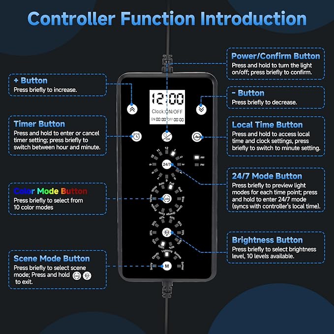 fishkeeper LED Aquarium Plant Light, 24/7 Full Spectrum Aquarium Light with 5 Nature Weather Mode, Auto On Off with Timer for 24-32 Inch Fish Tank, Adjustable Colors/Brightness with Memory Function