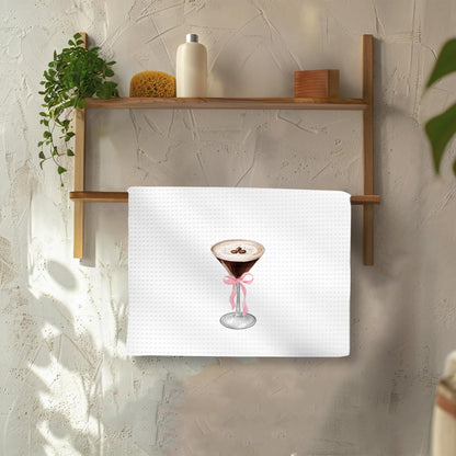 OINDADE Martini Decor Kitchen Towels Set of 2, Gifts for Martini Lovers Hand Towels, Pink Bow EspressoMartini Dish Tea Towel for Kitchen Home Bar, Coquette EspressoMartini Bar Cart Decor, 16x24In