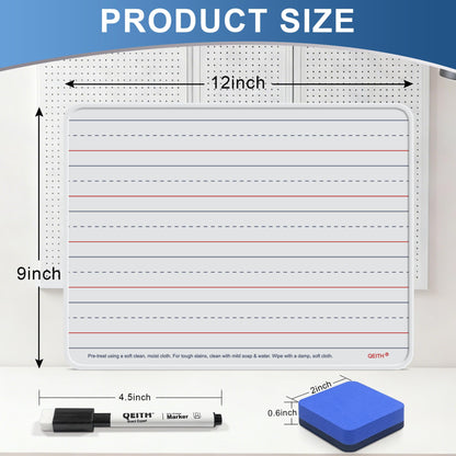 Dry Erase Boards, 12 Pack 9”x12” Magnetic Double Sided Portable Personal Small Whiteboards with Lines, Include 12 Markers, 12 Erasers, 12X52 Foam Letters for Kids, Students, Teachers Classroom School
