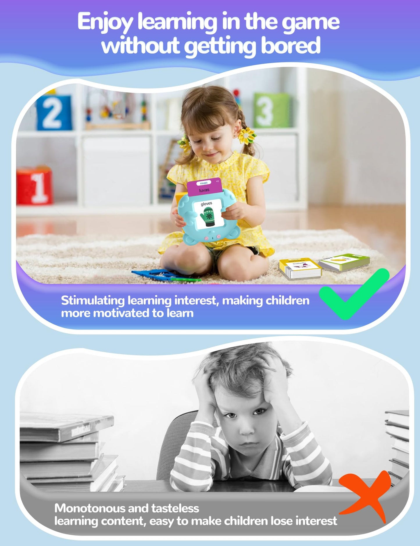 Portuguese and English Talking Flash Cards for Kids, 510 Sight Words Bilingual Learning Toys for Toddlers, Autism Pocket Speech Therapy Toys, Brazilian Português Vocabulary Educational Flashcards