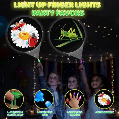 Sauyoza 36 Pack Bug Party Favors LED Finger Lights, Birthday Goodie Bags, Insects Glow in the Dark Bulk for Classroom Rewards, Party Supplies & Treasure Box Gifts