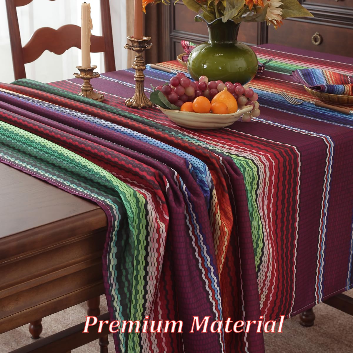 SASTYBALE Mexican Tablecloth 52x70 Inch Rectangle Halloween Cinco De Mayo Mexico Fiesta Day of The Dead Stripes Table Cloth Waterproof Washable Seasonal Fabirc Table Cover for Party Picnic Dining