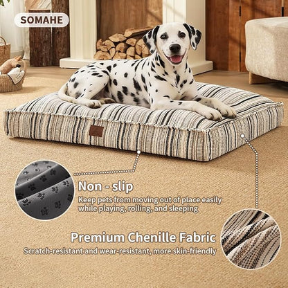 SOMAHE 4 Inch Orthopedic Dog Bed for Crate, 35 x 27 Inch, Orange Chenille | Washable Removable Cover, Waterproof Inner Liner, Non-Slip Bottom, Orthopedic Dog Crate Mattress for Medium & Large Dogs