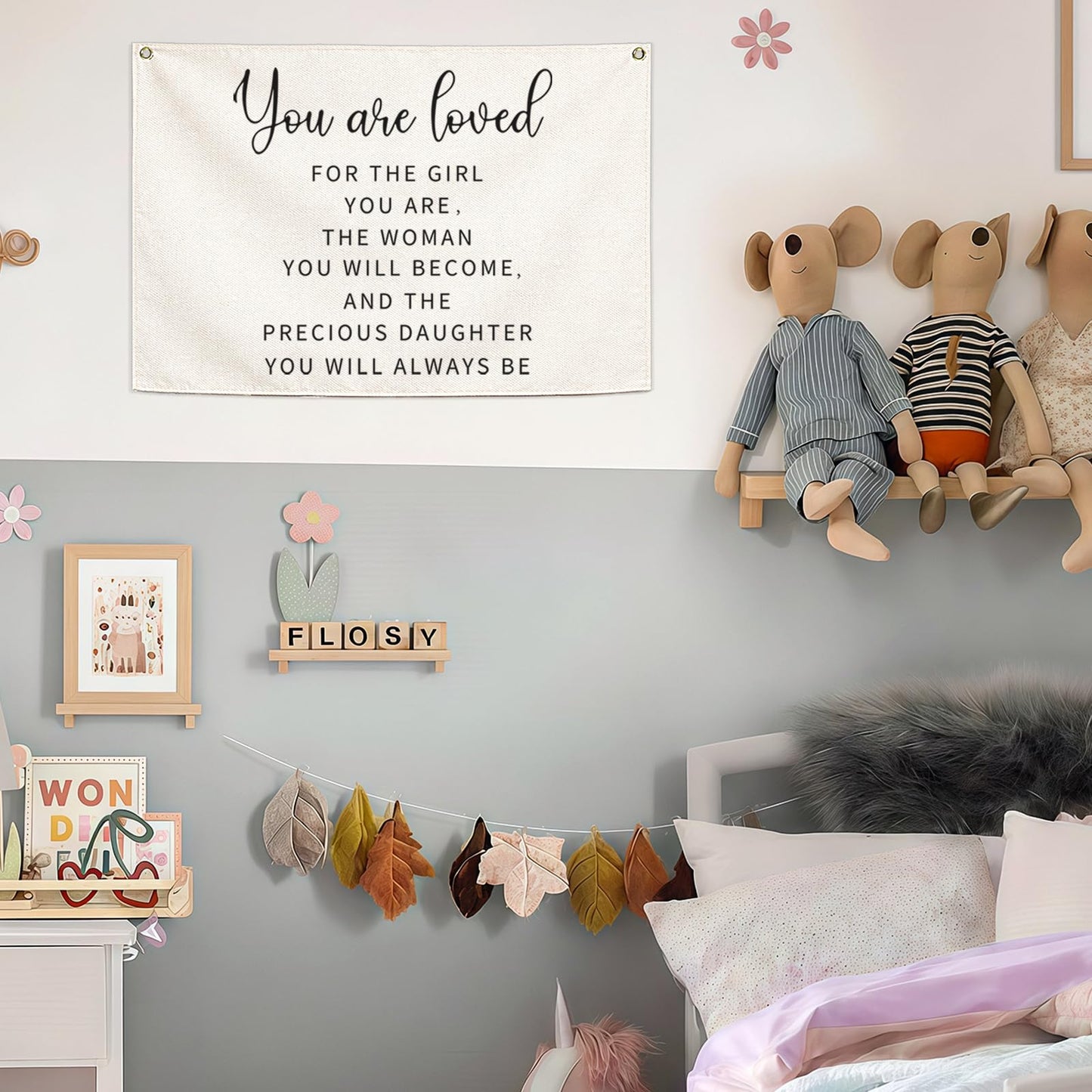 Canvas Banner Wall Decor Hanging Rectangular Poster Flag Sign,Nursery Playroom Bedroom Babyroom Decor,Baby Shower Christmas Gift for Kid Girl-You are Loved for The Girl You Are-28.5"Lx 20"W