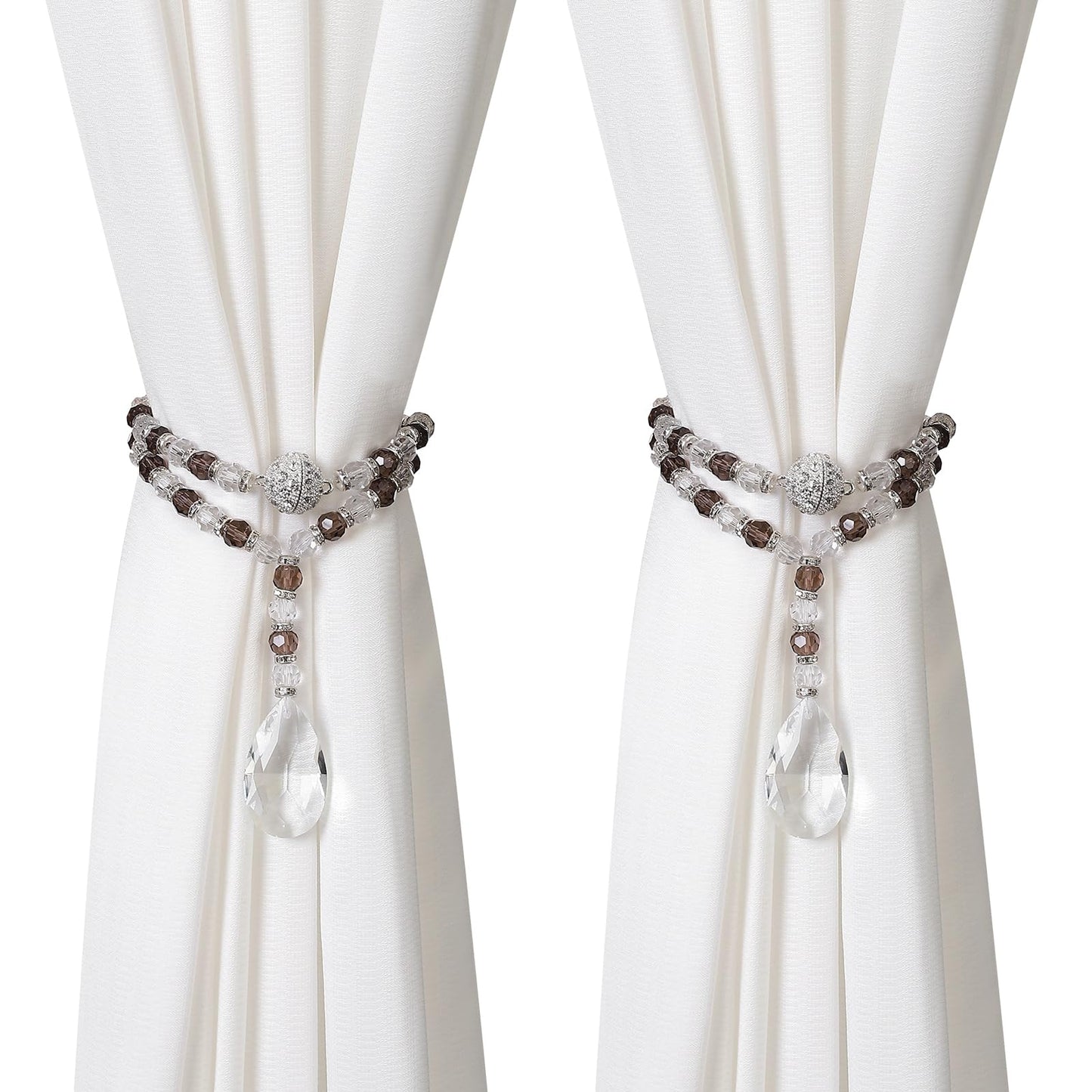 SUQ I OME 1 Pair of Luxury Crystal Beaded Magnetic Curtain Tieback and Holdback Curtain Clips Curtain Buckle Curtain Holder Blingbling Curtain Holdbacks for Drapes,Gray
