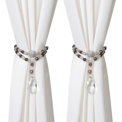 SUQ I OME 1 Pair of Luxury Crystal Beaded Magnetic Curtain Tieback and Holdback Curtain Clips Curtain Buckle Curtain Holder Blingbling Curtain Holdbacks for Drapes,Gray