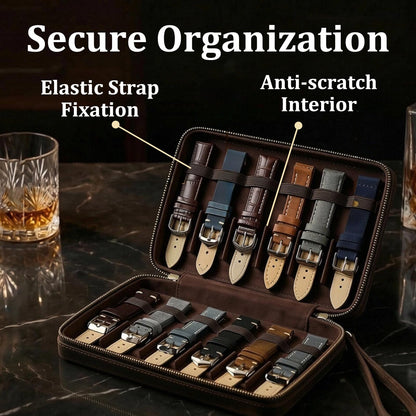 Yeedonzo Leather Watch Band Case, 12 Slot Portable Organizer for Watch Straps, Watches Strap Storage Organizer Compatible with Most Watch Bands
