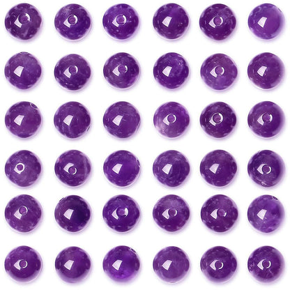 QINJIEJIE 60PCS Amethyst Beads 8mm Natural Stone Beads Round Loose Gemstone Bead for Bracelet Beading Purple Crystal Jewelry Making DIY Necklace Earrings 0.32" Stocking Stuffers