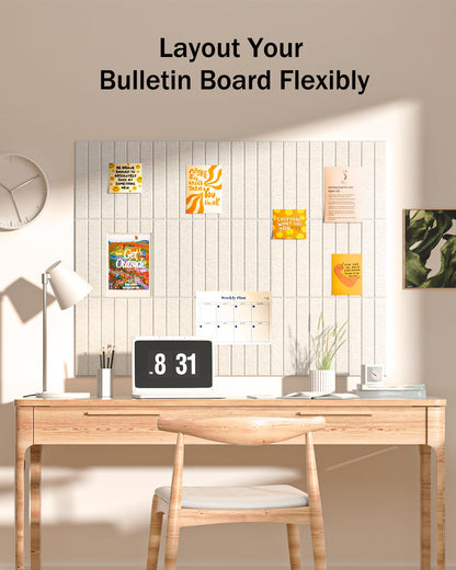 Woovio Large Cork Board, 48" X 36" Bulletin Board, 12 Pack Felt Pin Boards Cork Boards for Walls Office Home Decor, Classroom with 60 Safe Removable Adhesive Tabs Beige