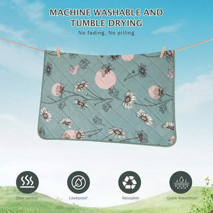 IEUUMLER Washable Pee Pads for Dogs, 2 Pack Non-Slip & Waterproof Pack Whelping Pad, Reusable Washable Puppy Potty Training Pad with Fast Absorbent for Playpen EU007 (Green Daisy, 34"X36"-2pcs)