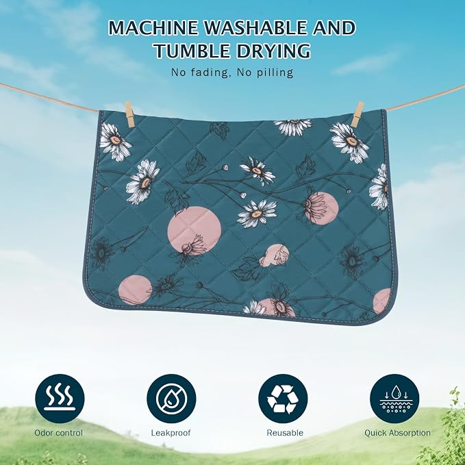 IEUUMLER Washable Pee Pads for Dogs, 2 Pack Non-Slip & Waterproof Pack Whelping Pad, Reusable Washable Puppy Potty Training Pad with Fast Absorbent for Playpen EU007 (Navy Blue Daisy, 30"X20"-2pcs)