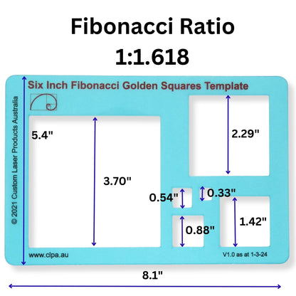 CLPA 6" Square Stencil Template — Golden Ratio Tool for Drawing | Fibonacci Template | Geometric Stencil for Art, Drafting and Quilting | Clear PETG | Made in Australia