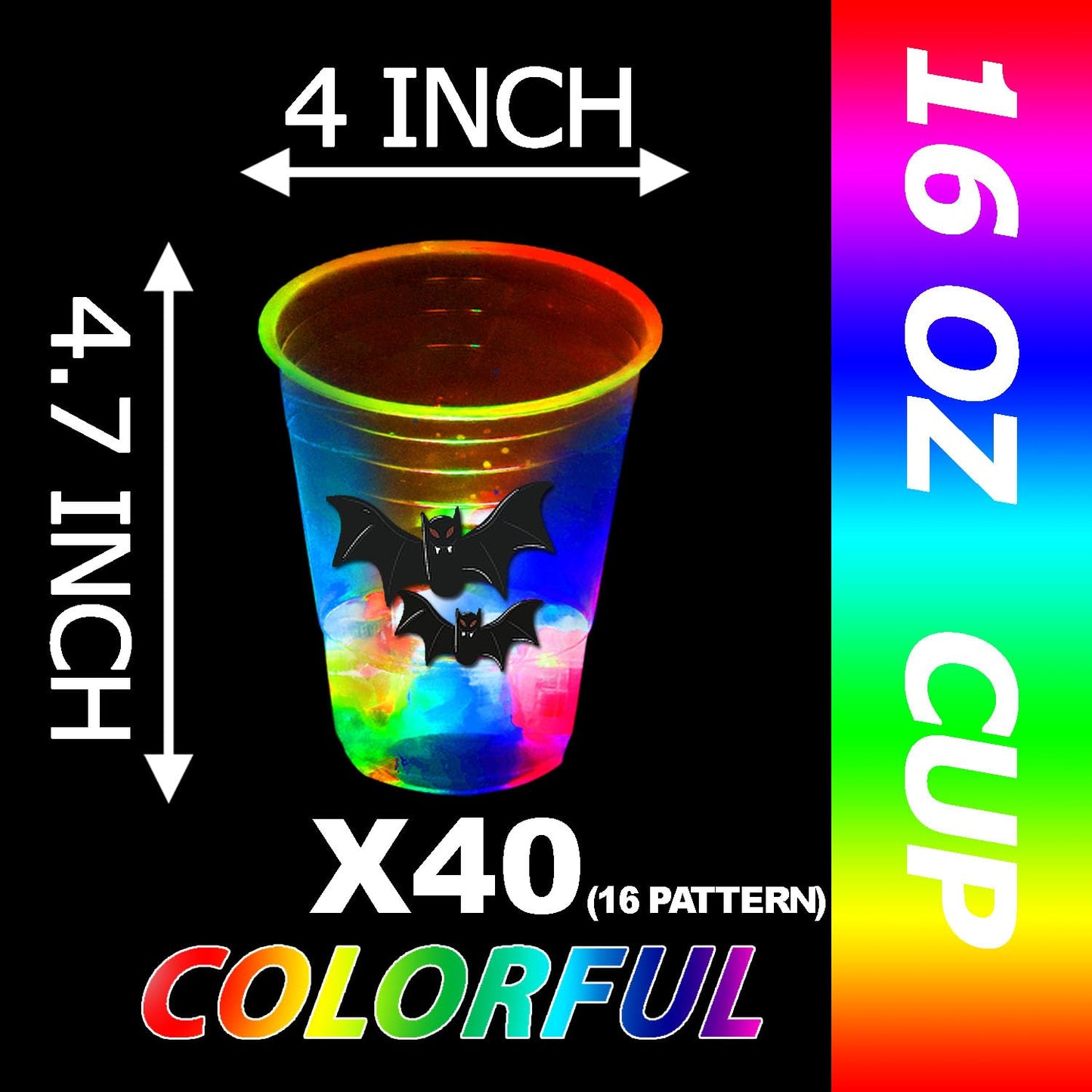 mishunyus 40 Pcs Glow in The Dark Halloween Party Cups - Pumpkin Bat Ghost Theme, Plastic Drinkware for Adults Party Supplies