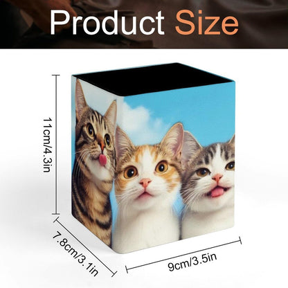 UTRSIFB Holder Cup Makeup Brush Storage Organizer, Waterproof Multifunctional Office Supplies, Pen Holder Square Leather Pencil Cute Cats