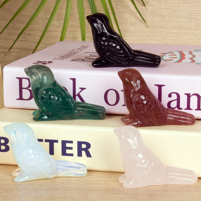 Ytbeoxk Fluorite Crystal Bird Carving Hand Carved Gemstone Bird Figurine 2.4 Inch Polished Animal Sculpture Healing Stone Home Office Desk Decoration Gift Collection