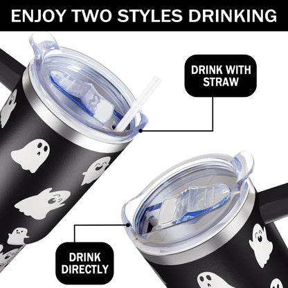 Hqhzaha Halloween Tumbler 40oz Cute Ghost Spooky Tumblers with Lid and Straw Halloween Spooky Gifts for Women Men Stainless Steel 40 Oz Coffee Cup Cute Spooky Gift for Adults