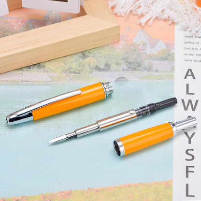 Jinhao 10 Press Fountain Pen with Box, Orange Retractable Extra Fine Nib with Ink Converter Set (Silver Clip)