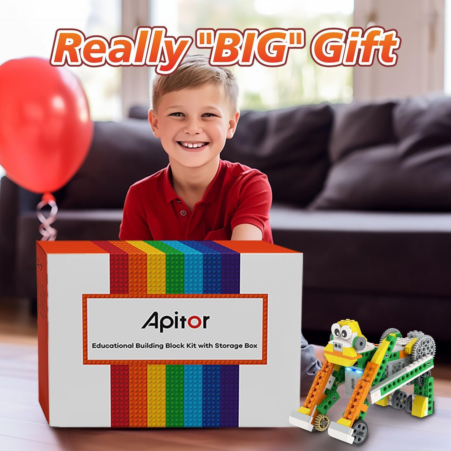 Apitor Robot Q Robot Building Kit, 20-in-1 Programmable APP RC Car Robotics Coding Kit, Includes Large Storage Organizer with Sorting Plate, STEM Birthday Gifts for Boys Girls Kids Aged 6-12