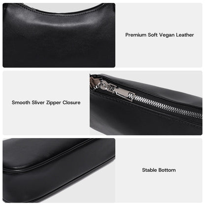 LACOMILA Small Shoulder Bag for Women Cute Mini Purse Trendy Vegan Leather Y2k Crescent Handbag (Black)