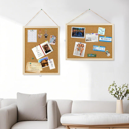 Lyellfe 4 Pack Cork Bulletin Boards, 15.7 x 12 Inch Thick Cork Tiles with Frame Push Pin Hanging Rope, Double Side Rectangle Message Notice Board for Office School Home Decor