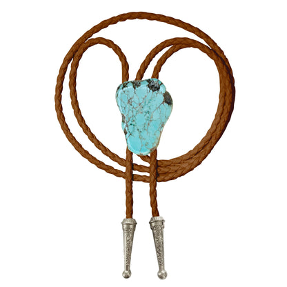 Daisy Del Sol Bolo Tie Turquoise Stone Braided Vegan Faux Leather Silver Tips Handmade Necklace Adjustable Western Jewelry