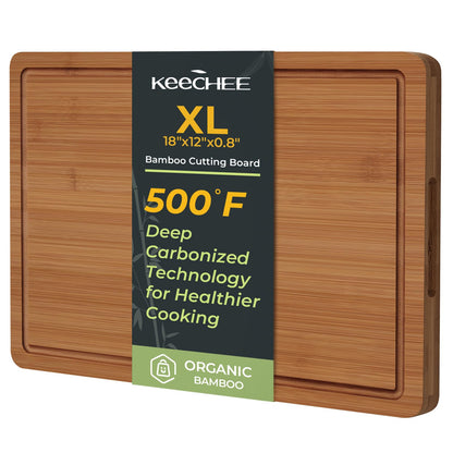 Bamboo Cutting Board, Durable Wood Cutting Boards for Kitchen with Deep Juice Grooves & Built-in Handles, Ideal Charcuterie & Chopping for Meat, Vegetables and Fruits Ideal Kitchen Gifts