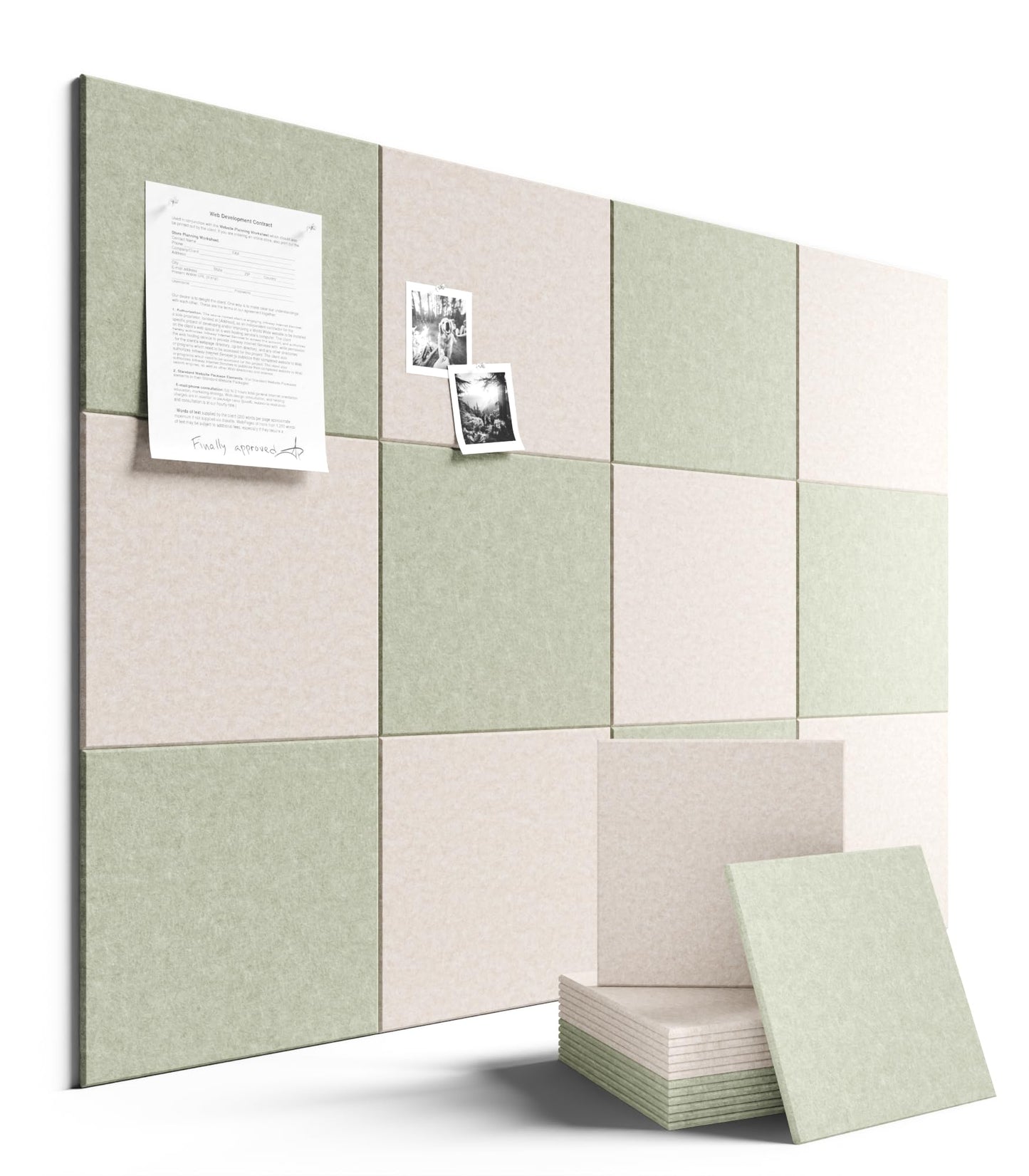 Large Felt Bulletin Board 48" x 36" Cork Board Alternative-12 Pack with 70 Safe Removable Adhesive Tabs, Felt Boards for Walls Bulletin Boards for Home Office Classroom Pin Board-Oatmeal & Sage