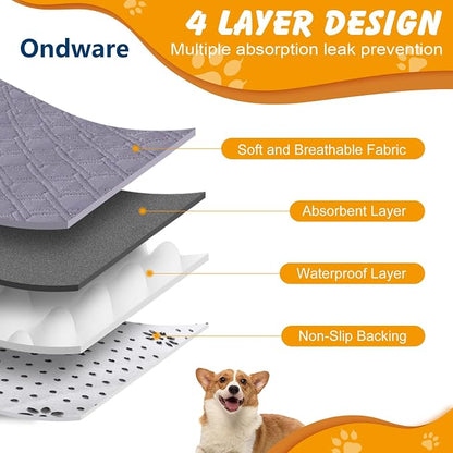 24x18 in Washable Pee Pads for Dogs,2 Pack Reusable Puppy Pads,Waterproof Non-Slip Pet Pee Pads ,4 Layer Design Pet Training Pads for Dogs, Cats, Bunny(Grey