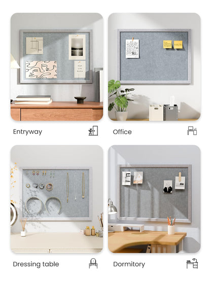 Fluxynara Foldable Cork Board Alternative, Felt Bulletin Board 23.6" x 17.5" Soft Gray Frame with 12 Adhesive Tabs, Pin Board for Home Office, Classroom, Entryway, Kitchen Wall Decor—Blue Gray