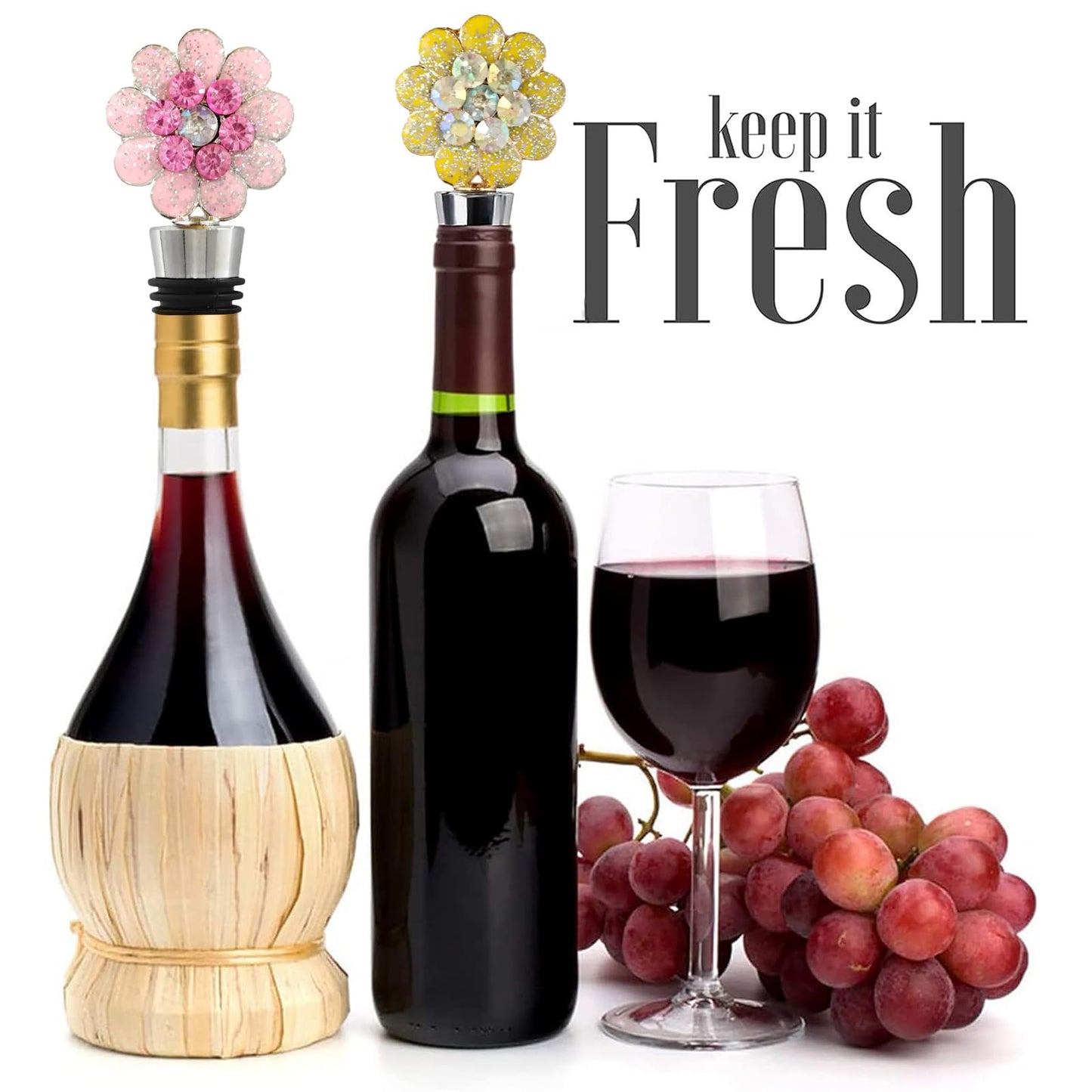 Flower Wine Stoppers Wine Corks Reusable Wine Bottle Stoppers Cute Floral Wine Stoppers Wine Accessories for Kitchen Holiday Party Wedding Birthday Gifts