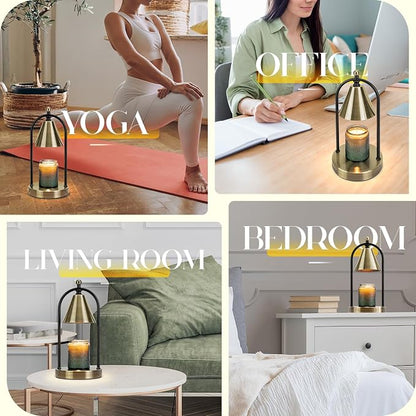 Candle Warmer Lamp with Timer, Electric Brass Light for Dimmable Wax Melts and Candle Jars, Bedroom Lamp Gifts for Women Home Decor (2 Bulbs)