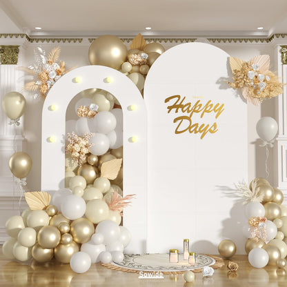 White Arch Backdrop Stand with Lights, Balloon Arch Frame, Foam Board Arch for Graduation, Birthday, Wedding, Baby Shower & Party Decorations