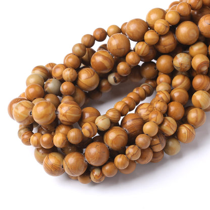 32PCS 12MM Natural Woodgrain Jasper Stone Beads Round Shape Suitable for Jewelry DIY Bracelet 15 Inches